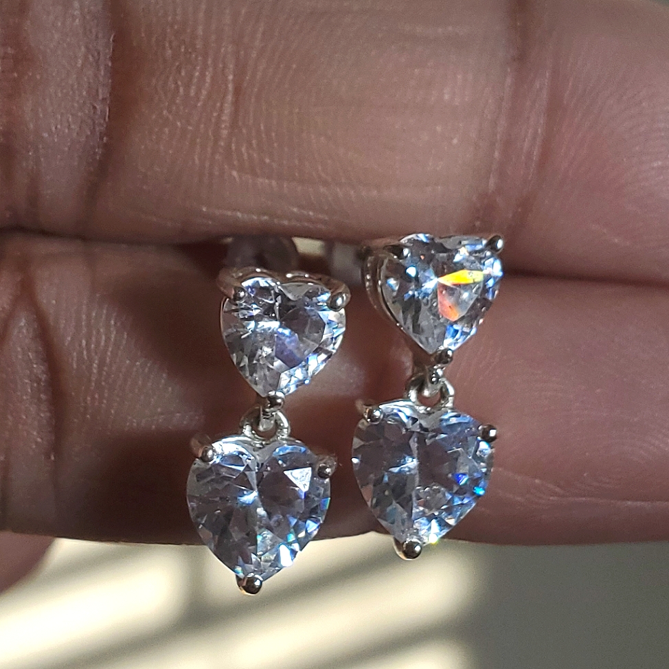 Cubic Zirconia Double Heart Dangle Earrings